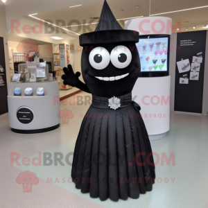 Black Engagement Ring mascot costume character dressed with a Pencil Skirt and Headbands