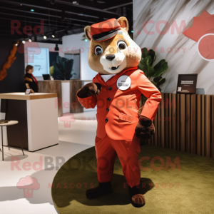 Red Flying Squirrel mascot costume character dressed with a Blazer and Watches