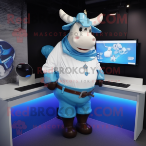 Blue Beef Stroganoff mascot costume character dressed with a Blouse and Digital watches