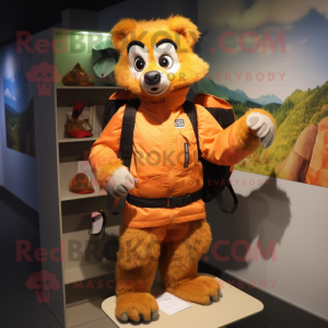 Orange Lemur mascot costume character dressed with a Parka and Briefcases