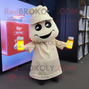 Cream Scented Candle mascot costume character dressed with a A-Line Dress and Backpacks