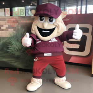 Maroon Beef Stroganoff mascot costume character dressed with a Cargo Pants and Wraps