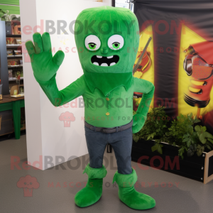 Forest Green Undead mascot costume character dressed with a Flare Jeans and Mittens