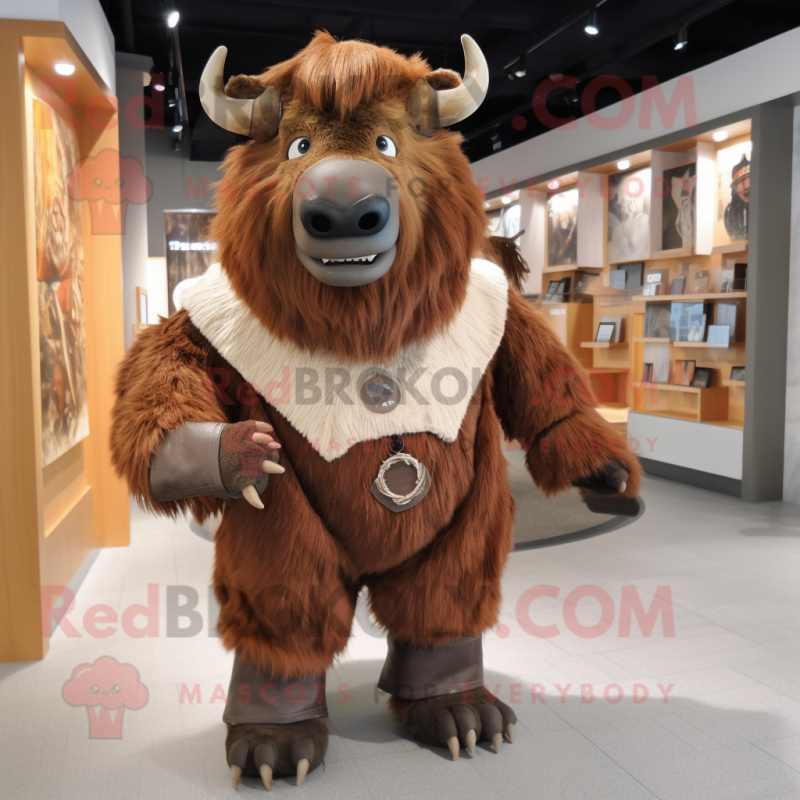 Rust Woolly Rhinoceros mascot costume character dressed with a Blouse and Belts