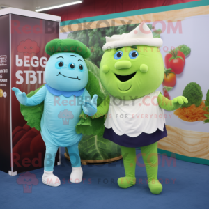 Sky Blue Corned Beef And Cabbage mascot costume character dressed with a Trousers and Watches