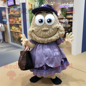 nan Oyster mascot costume character dressed with a Maxi Skirt and Backpacks