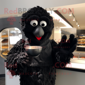 Black Fried Chicken mascot costume character dressed with a Jumpsuit and Mittens