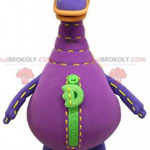 Paars en groen dinosaurusmascotte. Gigantische dinosaurus -