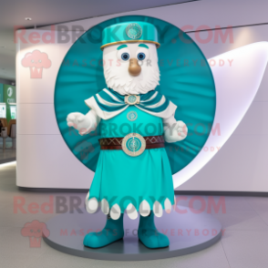 Cyan Celtic Shield mascot costume character dressed with a Circle Skirt and Cufflinks