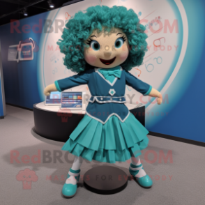 Teal Irish Dancer mascot costume character dressed with a Bikini and Tie pins