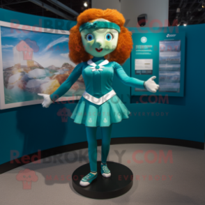 Teal Irish Dancer mascot costume character dressed with a Bikini and Tie pins