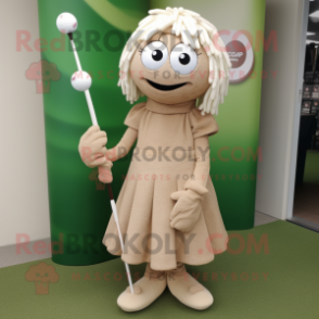 Tan Golf Ball mascot costume character dressed with a Wrap Dress and Clutch bags