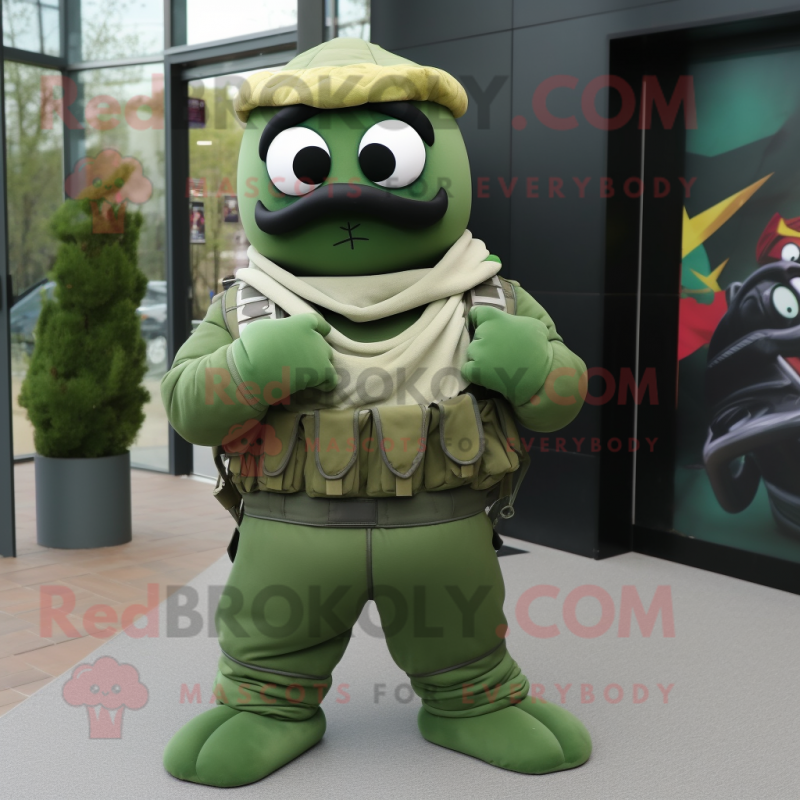 Green Commando mascot costume character dressed with a Tank Top and Scarves