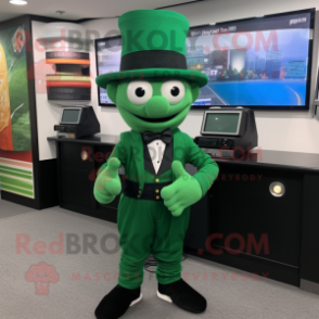 Forest Green Television mascot costume character dressed with a Dress Pants and Hats