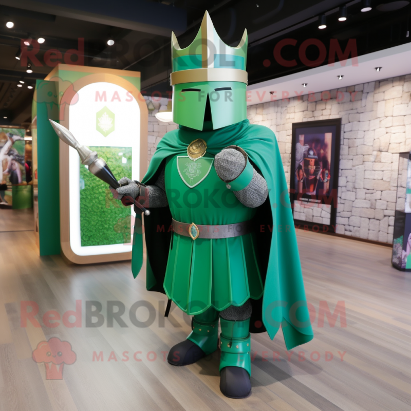 Green Medieval Knight mascot costume character dressed with a Cover-up and Bow ties