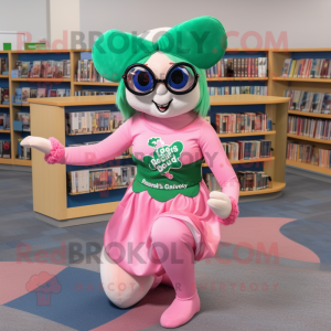 Pink Bunch Of Shamrocks mascot costume character dressed with a One-Piece Swimsuit and Reading glasses