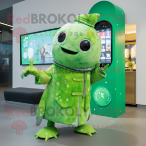 Lime Green Narwhal mascot costume character dressed with a Coat and Digital watches
