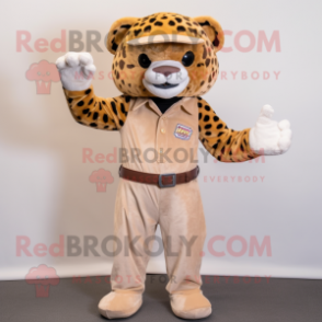 Tan Jaguar mascot costume character dressed with a Capri Pants and Pocket squares