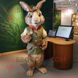 Tan Wild Rabbit mascot costume character dressed with a Waistcoat and Rings