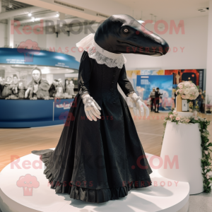 Black Humpback Whale mascot costume character dressed with a Wedding Dress and Foot pads