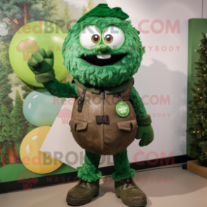 Forest Green Meatballs mascot costume character dressed with a Vest and Watches
