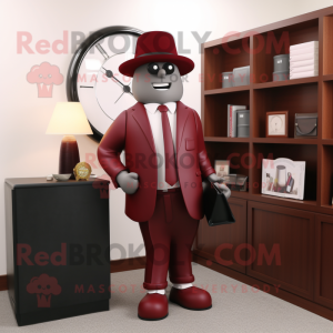 Maroon Attorney mascot costume character dressed with a Suit Pants and Hats