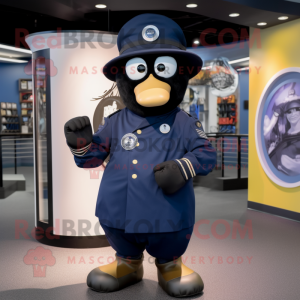 Navy Commando mascot costume character dressed with a Circle Skirt and Hat pins