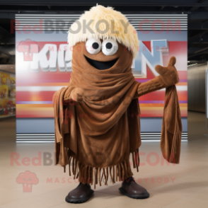 Brown Ramen mascot costume character dressed with a Flare Jeans and Scarves