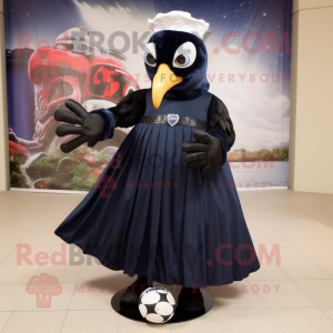 Navy Crow mascot costume character dressed with a Ball Gown and Shoe clips