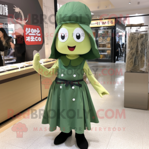 Olive Miso Soup mascot costume character dressed with a Shift Dress and Berets