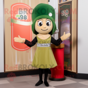 Olive Miso Soup mascot costume character dressed with a Shift Dress and Berets