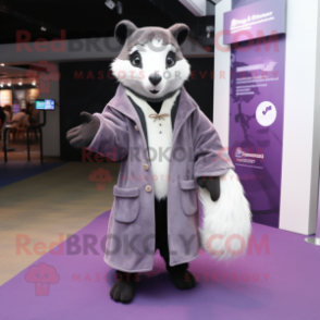 Lavender Badger mascot costume character dressed with a Coat and Wraps