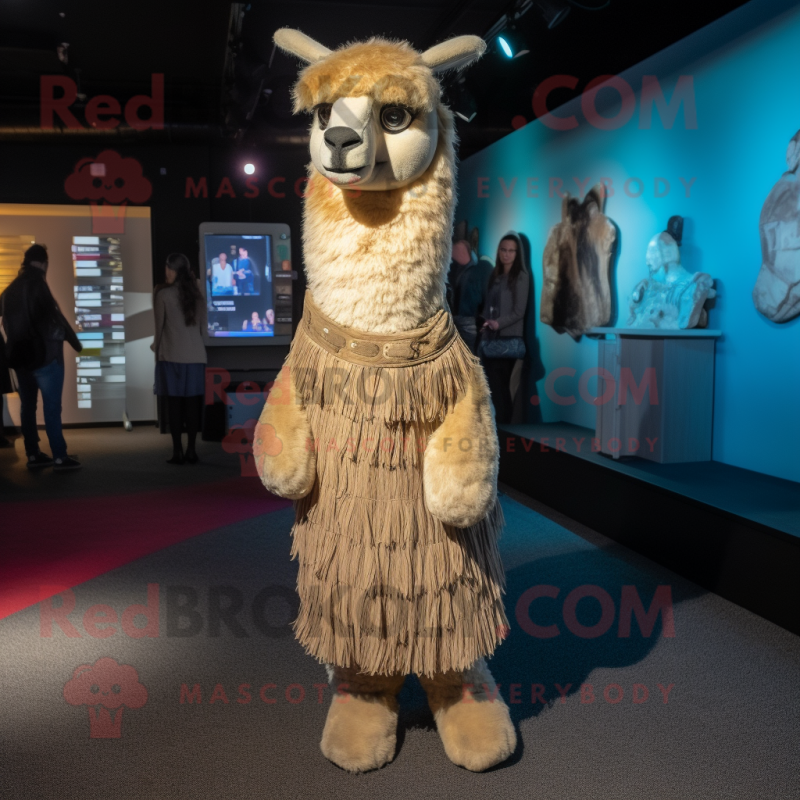 Tan Llama mascot costume character dressed with a Midi Dress and Foot pads