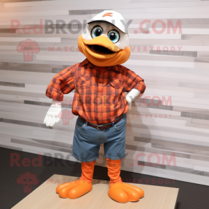 Orange Dove mascot costume character dressed with a Flannel Shirt and Wraps