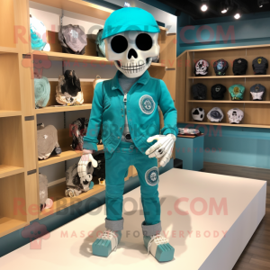 Teal Skull maskot kostume...