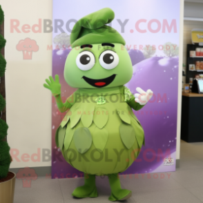 Olive Grape mascot costume character dressed with a A-Line Skirt and Shoe clips