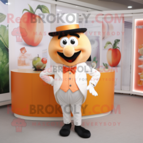 Peach Ring Master mascot costume character dressed with a Suit Pants and Hairpins