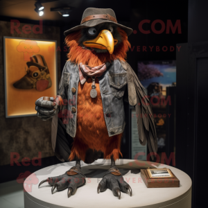 Rust Crow mascot costume character dressed with a Bootcut Jeans and Rings