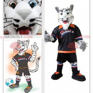 Mascot tigre blanco y negro con su traje de futbolista -