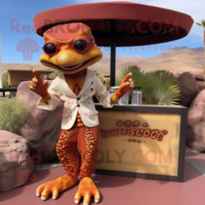 Rust Geckos mascot costume character dressed with a Jacket and Earrings