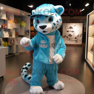 Cyan Leopard maskot kostume...