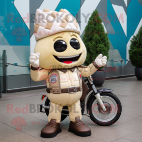 Beige Ice Cream Cone mascot costume character dressed with a Moto Jacket and Wallets