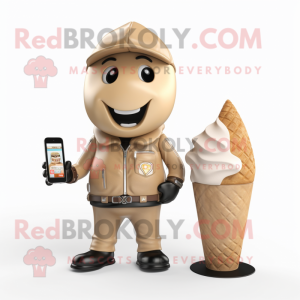 Beige Ice Cream Cone mascot costume character dressed with a Moto Jacket and Wallets