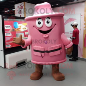 Pink Chocolate Bar mascot costume character dressed with a Shorts and Hats