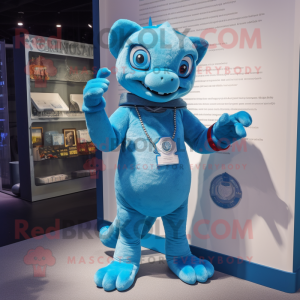 Cyan Bracelet mascot costume character dressed with a Henley Tee and Clutch bags