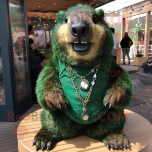 Forest Green Marmot mascot costume character dressed with a Mini Dress and Necklaces