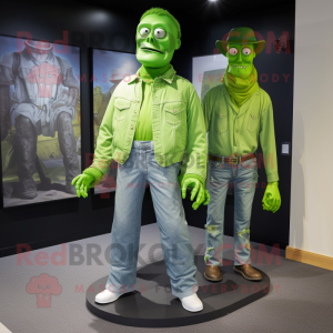 Lime Green Graveyard mascot costume character dressed with a Boyfriend Jeans and Cufflinks