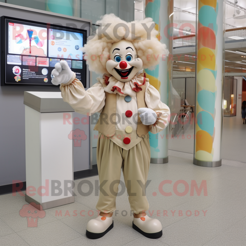 Beige Clown mascot costume character dressed with a Blouse and Smartwatches