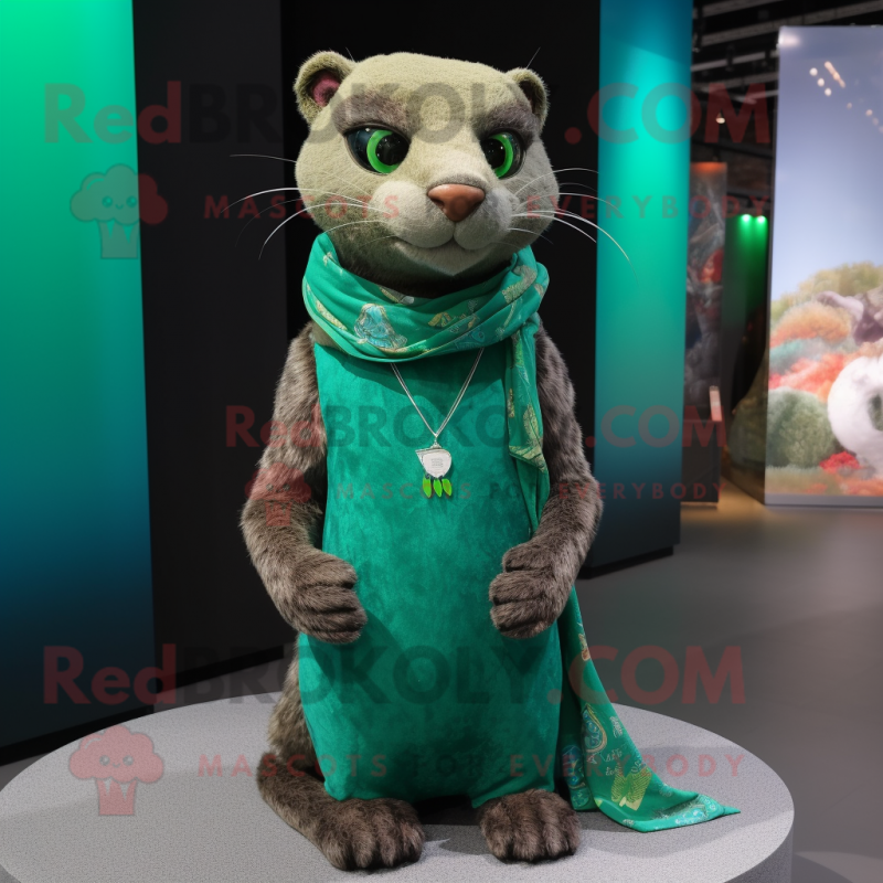 Green Jaguarundi mascot costume character dressed with a Skirt and Scarf clips