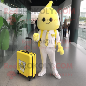 Lemon Yellow Ice Cream mascot costume character dressed with a V-Neck Tee and Briefcases